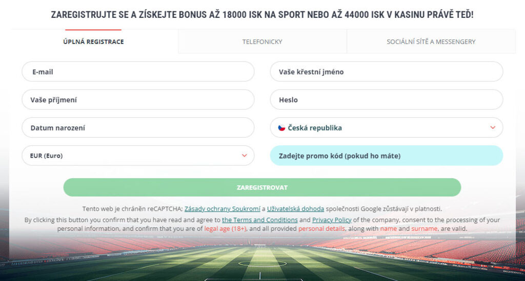 Registrace v 22bet
