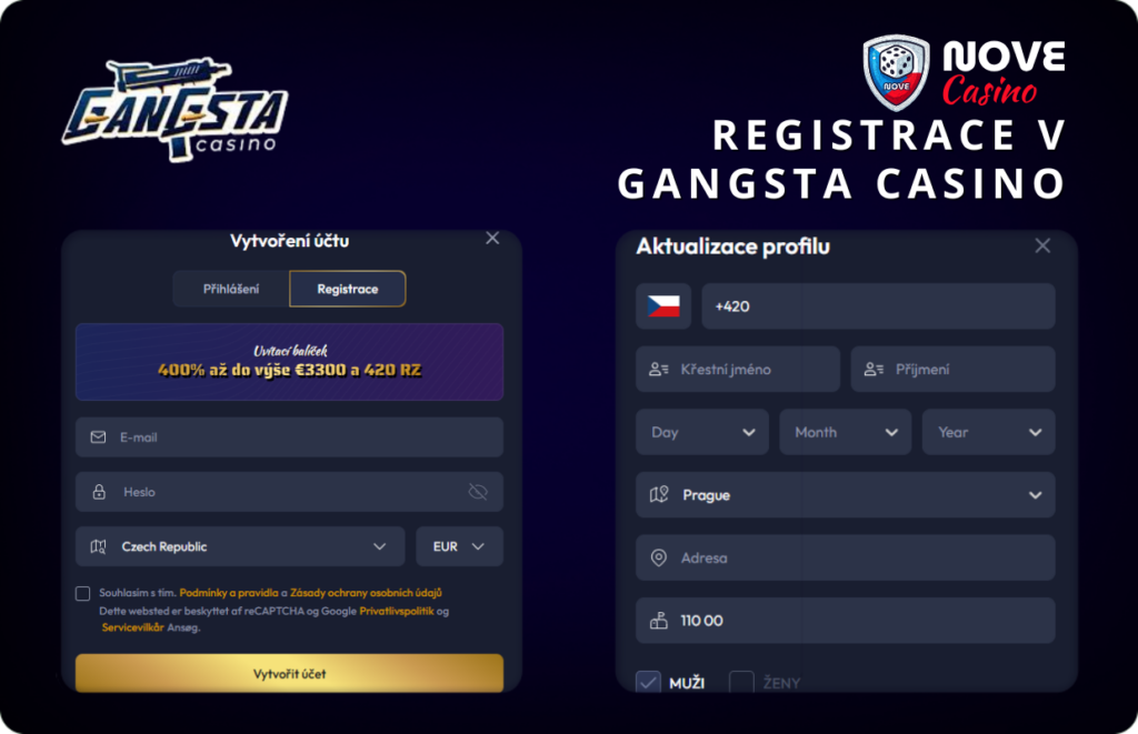 Registrace v Gangsta Casino